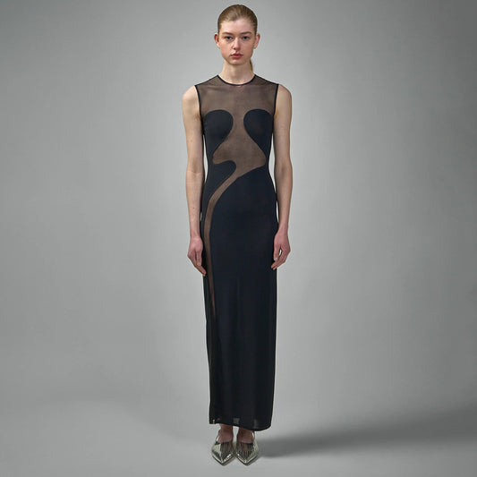 Color Sexy Cutout Mesh Tight Round Dresses