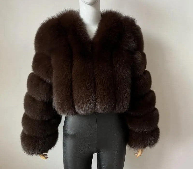 Women's Faux Fox Fur Stitching Long Sleeve Coats