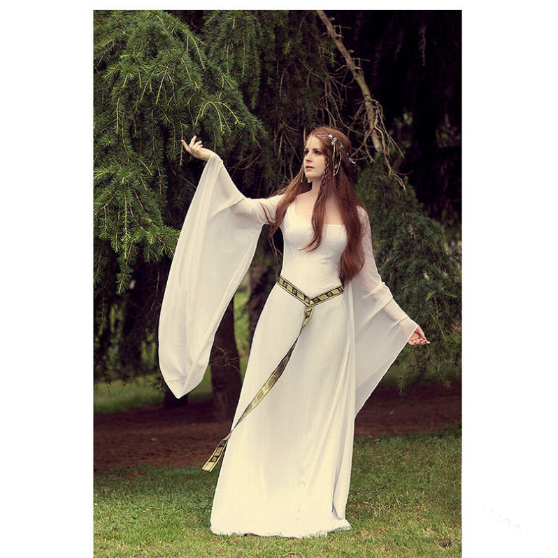 Retro Court Performance Wear Solid Color Stitching Four-color Long High Dress