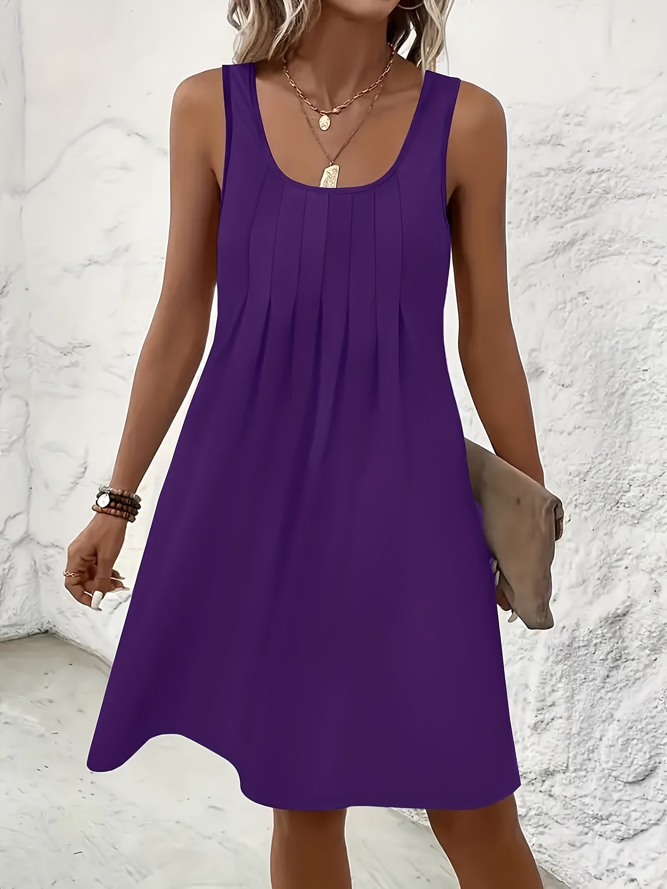 Women's Round Neck Sleeveless Solid Color Dress