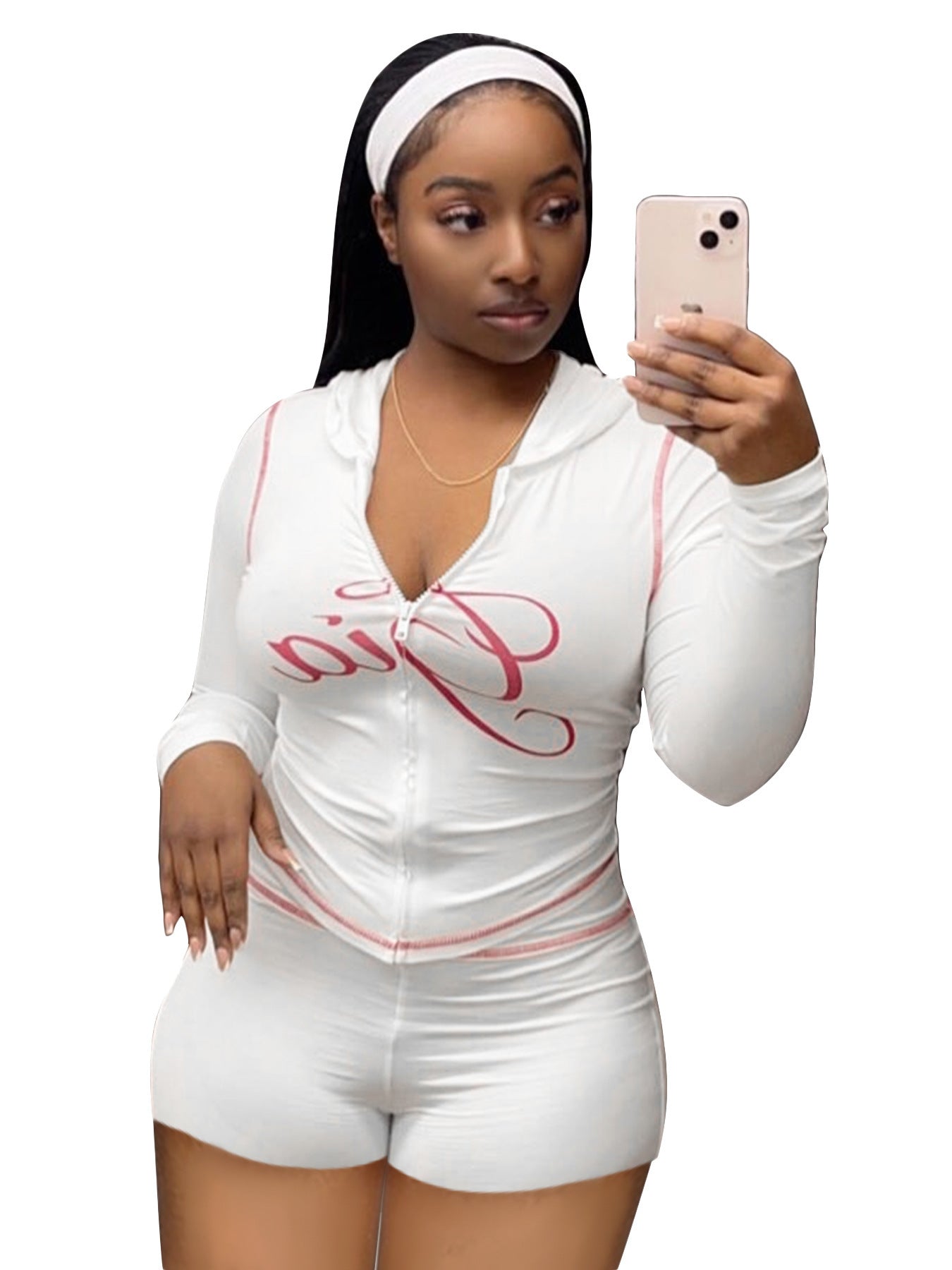Women's Wear Printed Hooded Long Sleeve Thumb Hole Slightly Flared Two Blouses