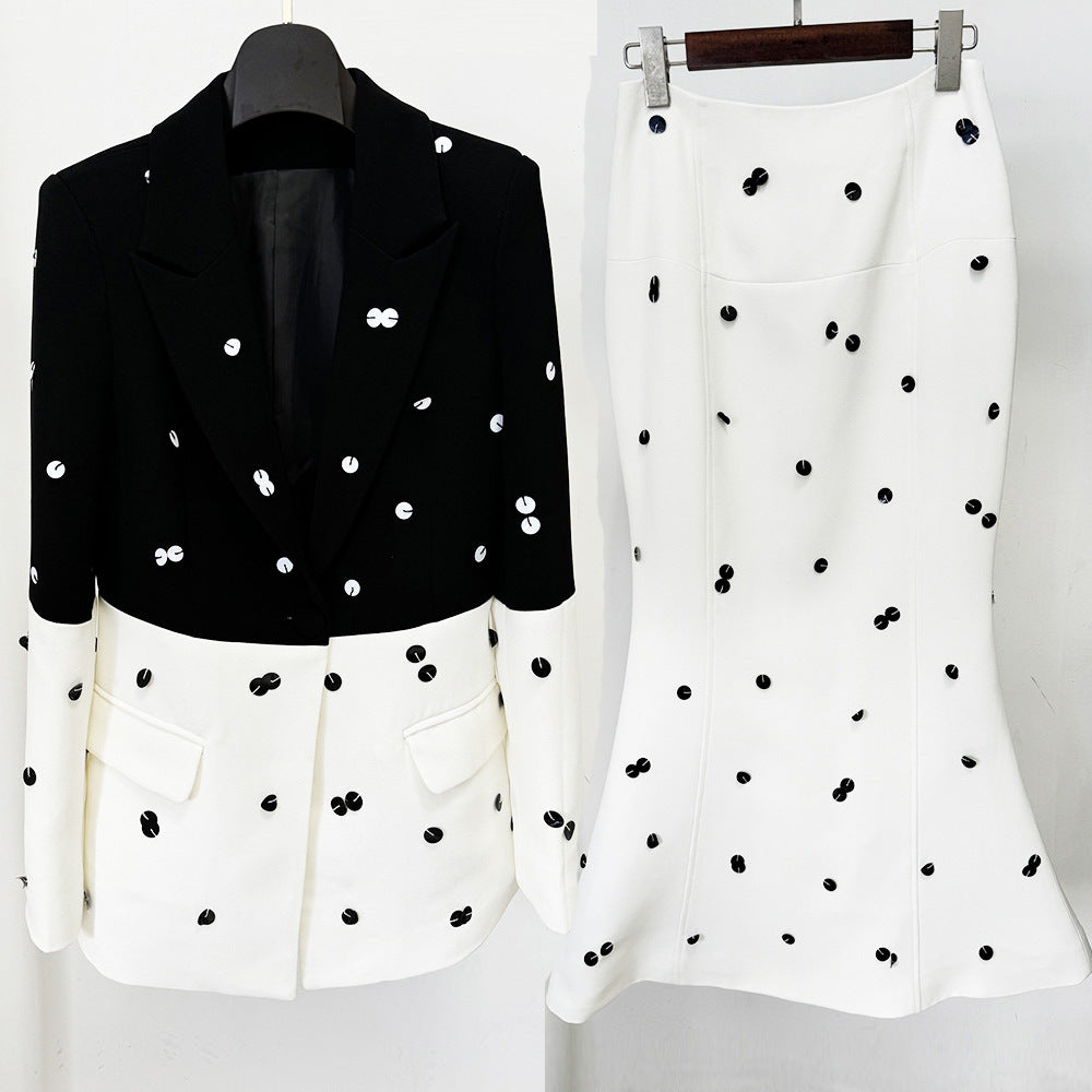 Two-piece Fashionable Sequins Color Matching Fishtail Fashion Casual Suit