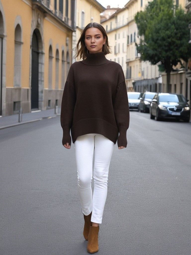 New Women's Loose Mock Neck Russian Sweater
