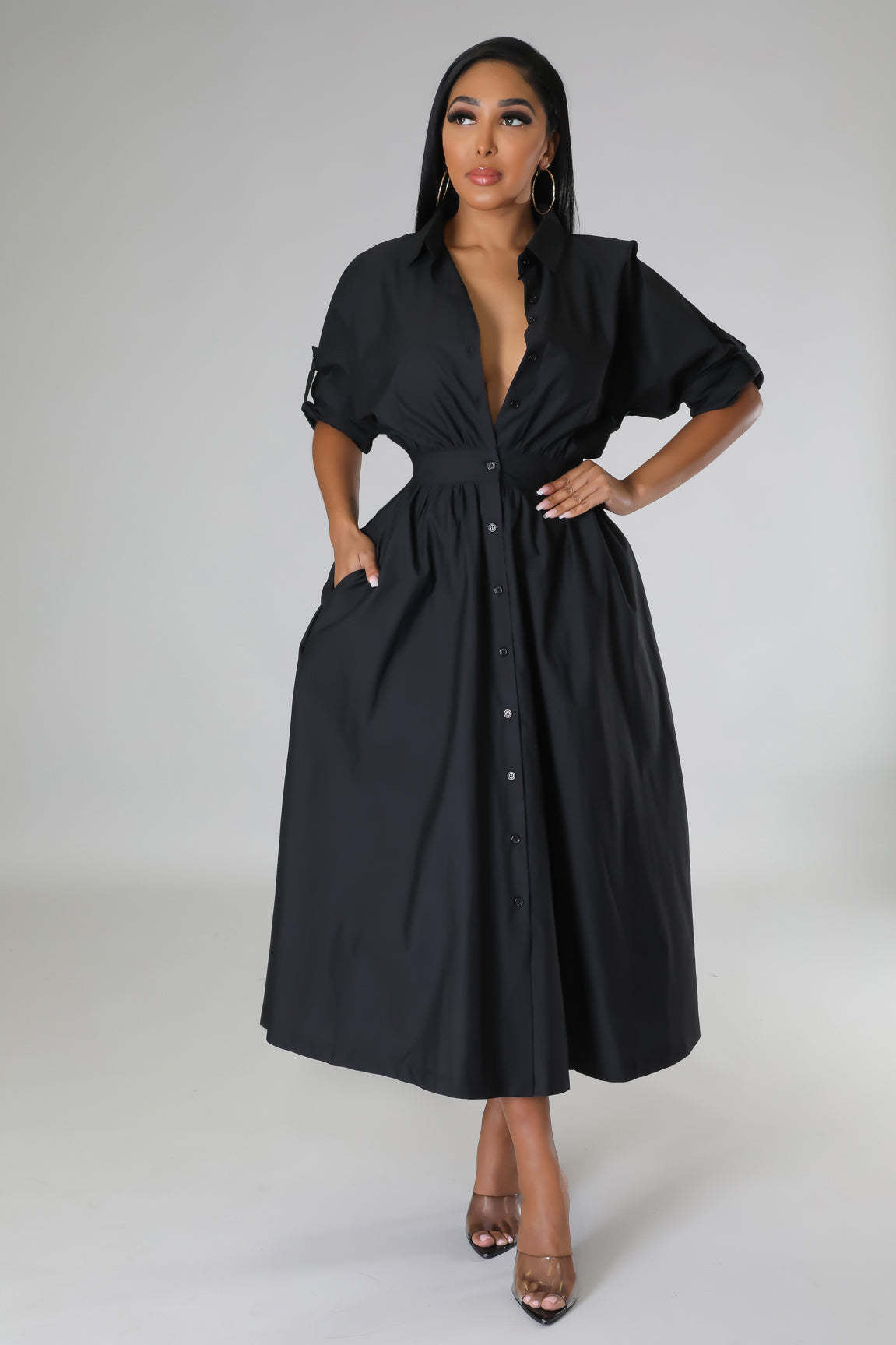 Women's Dress Fashionable Shirt Waist Loose Long Dresses
