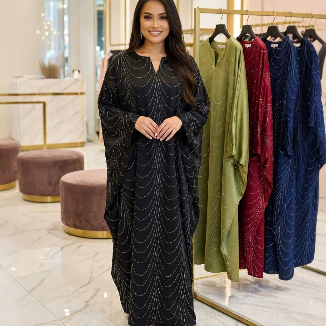 Rhinestone Loose Long Formal Batwing Sleeve Plus Size