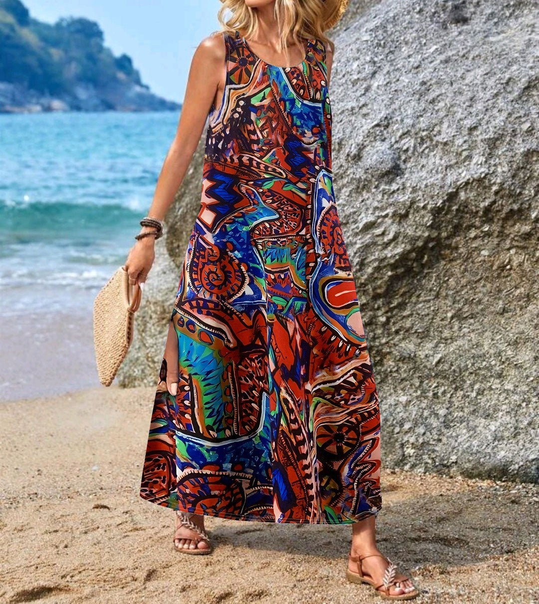 Elegant Women's Sleeveless Casual Bohemian Printed Dress