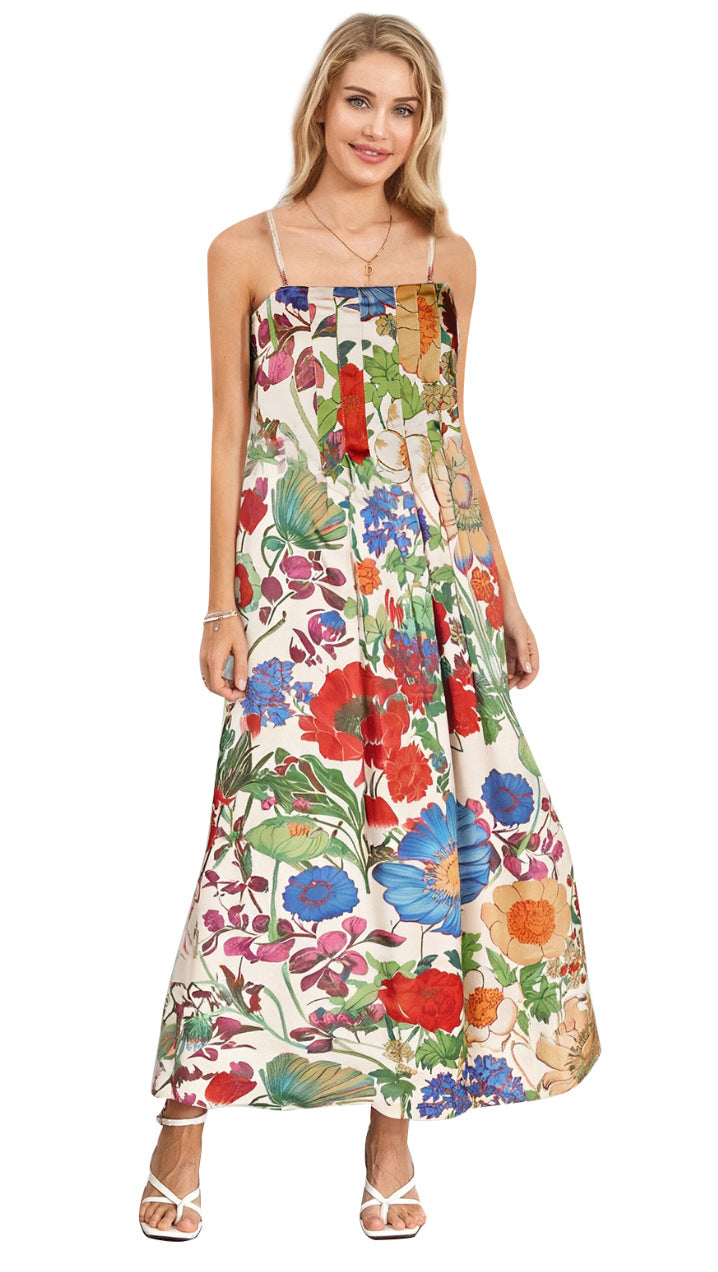 Temperament Commute Floral Print Dress High Waist Dresses