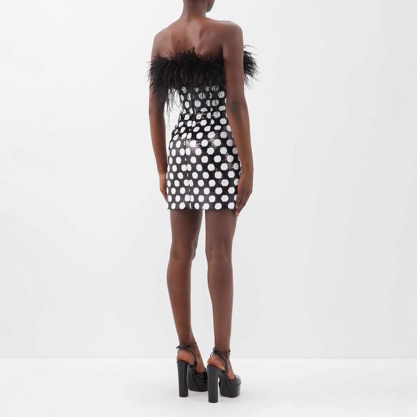 Polka Dot Color Contrast Patchwork Ostrich Feather Spaghetti Straps Shorts