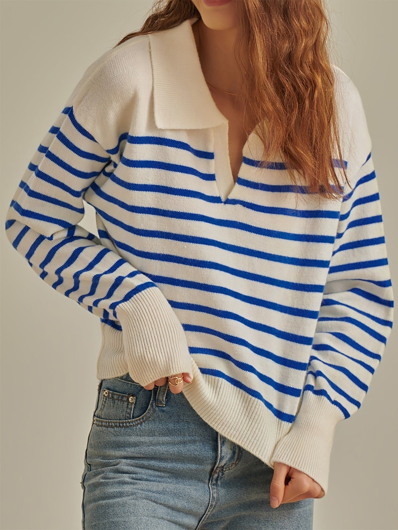 Women's Long Sleeve Autumn Cotton Bottoming Shirt Contrast Color Navy Style Coats