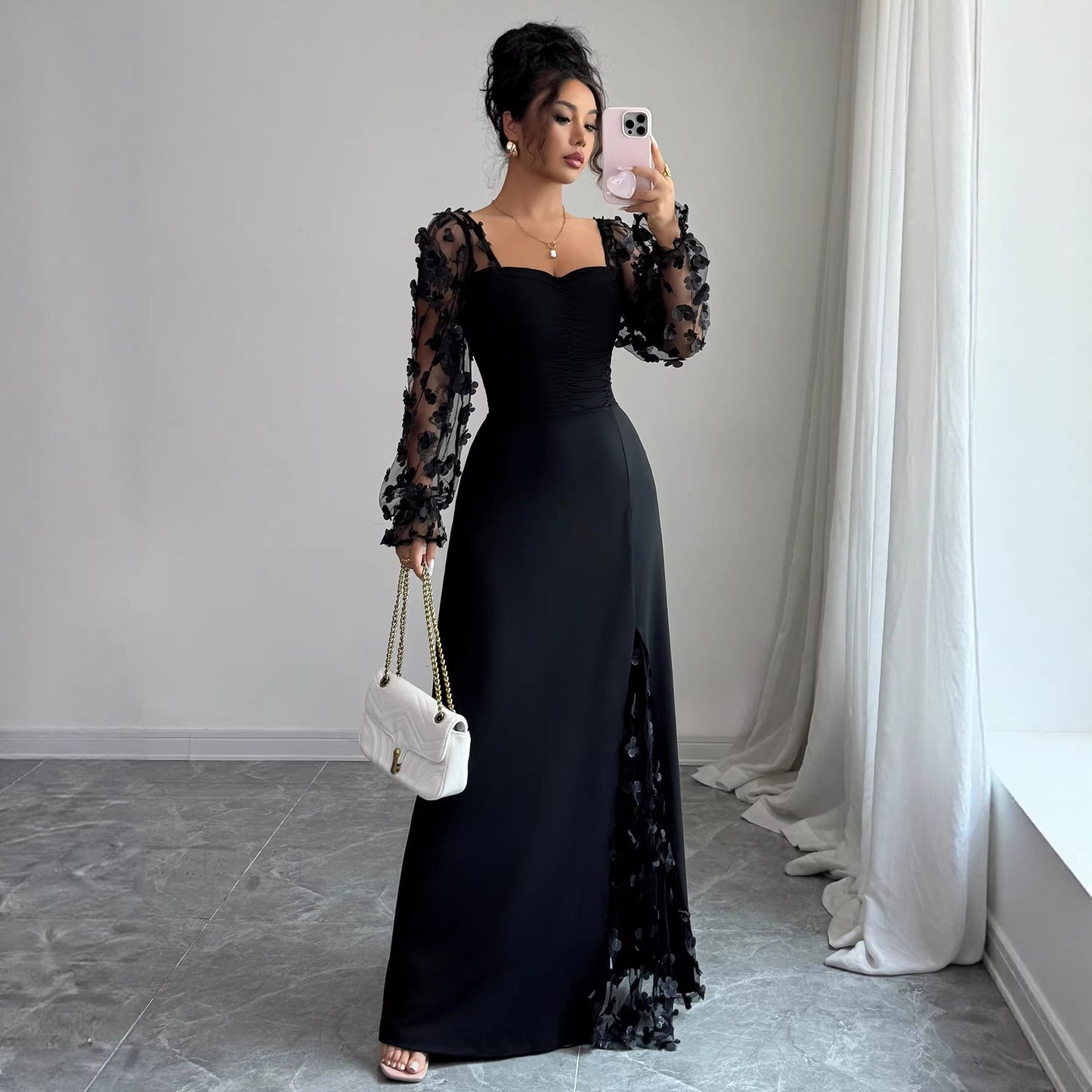 Women's French Vintage Style Long Sleeve Dress