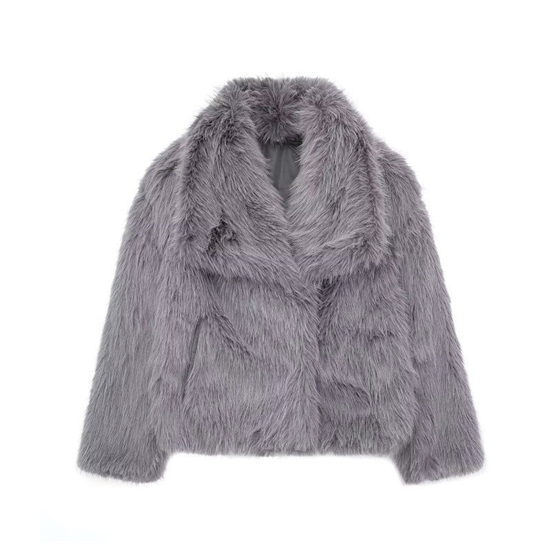 Women's Lamb Wool Black Fur Imitation Leather Coats