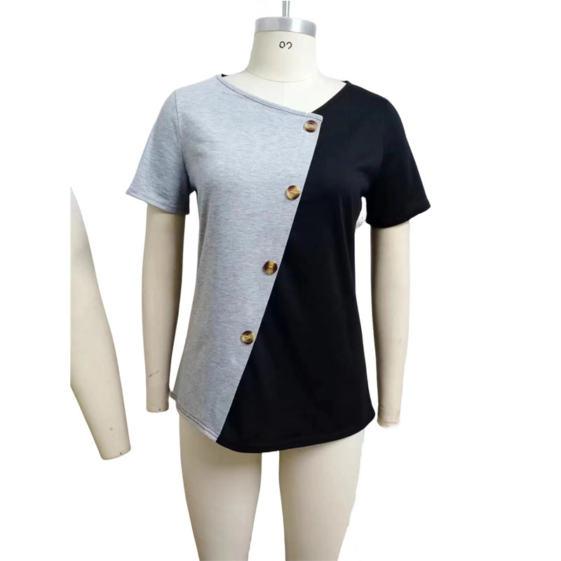 Women's Button Loose Casual Fashion T-shirt Color Blocking Blouses