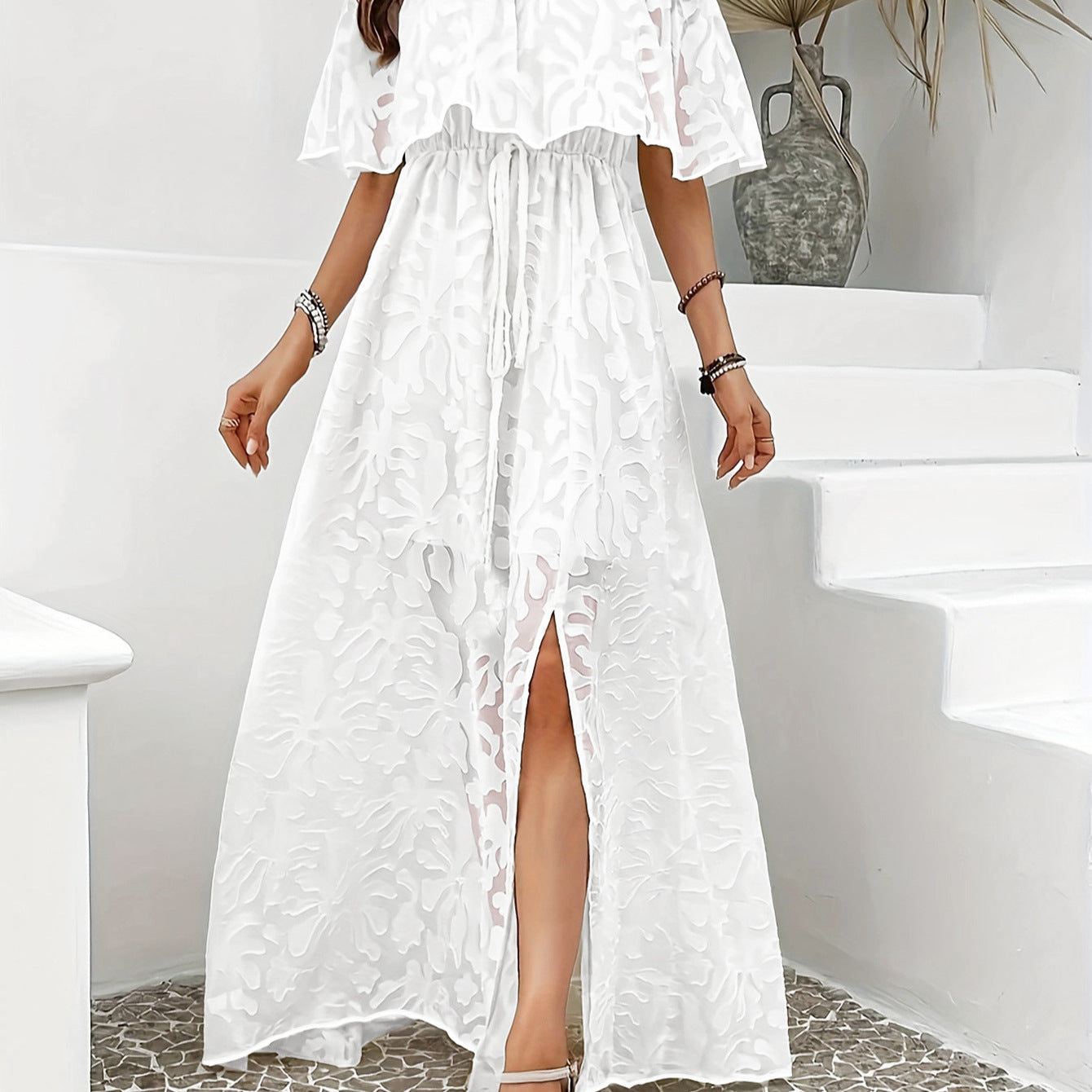 Women's Fashionable Elegant Split Long Jacquard Dress Dresses