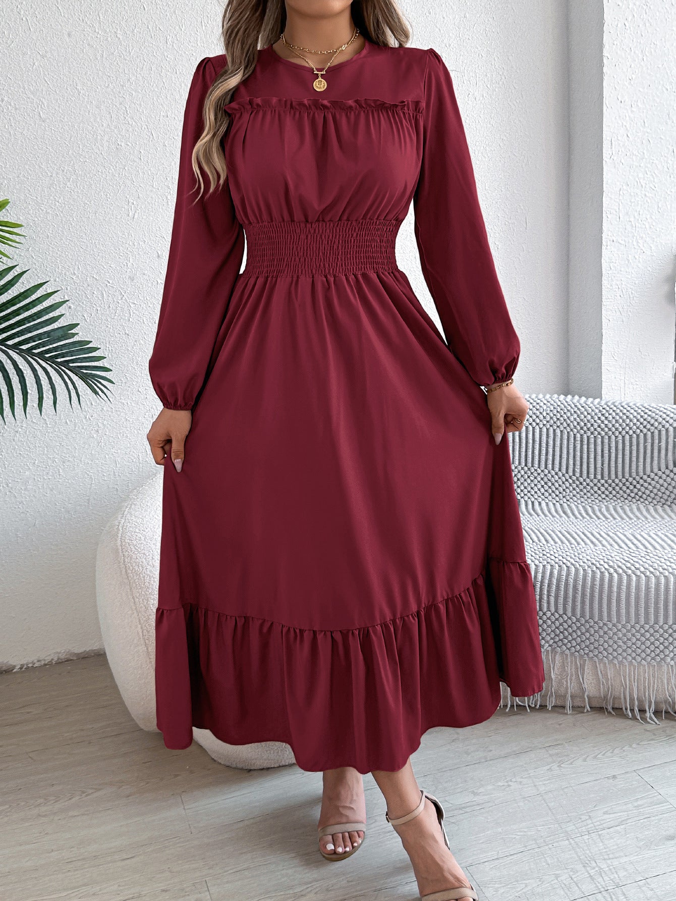 Women's Solid Color Elegant Wooden Ear Cinched Pleated Clothing