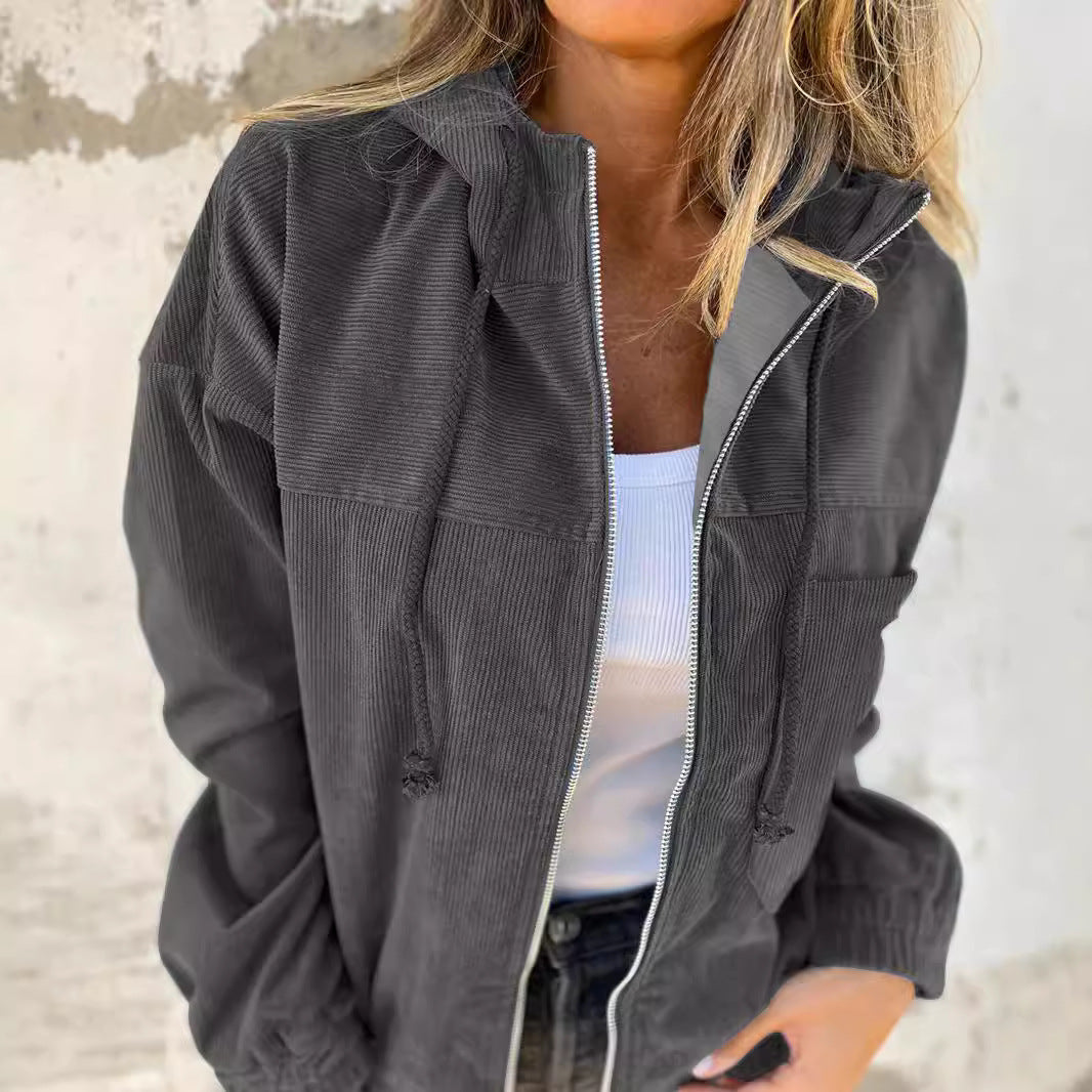 Women's Autumn Solid Color Simple Style Corduroy Jackets