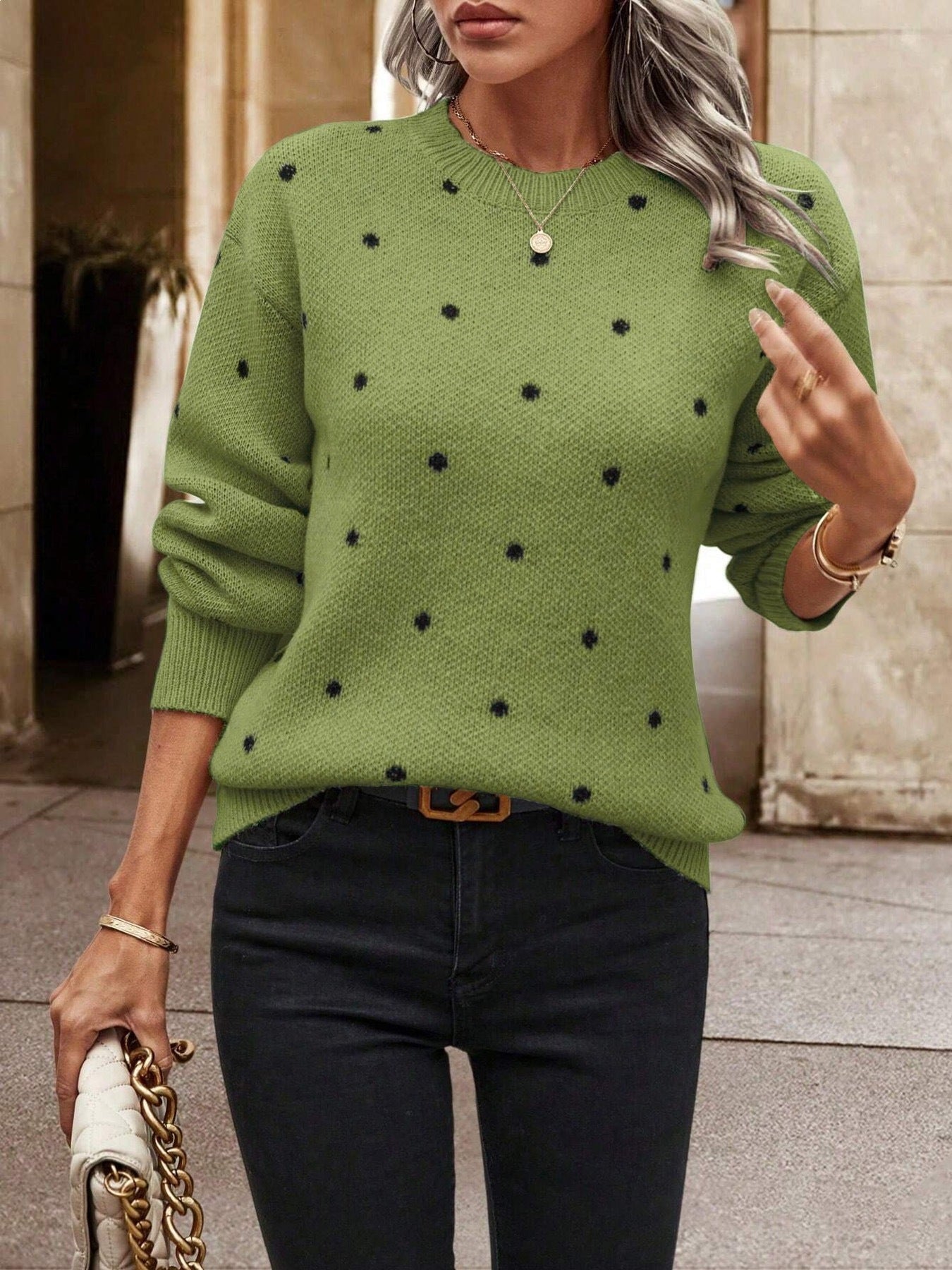 Women's Dot Round Neck Loose Niche Retro Sweater