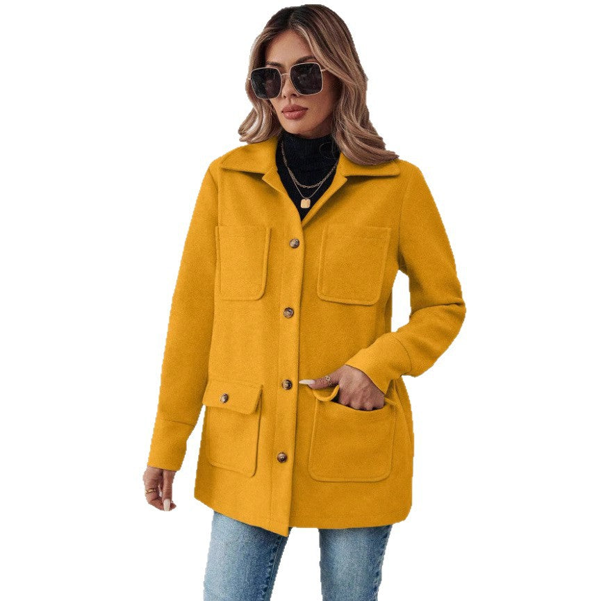 Women's Color Long Sleeve Casual Woolen Wind Coats