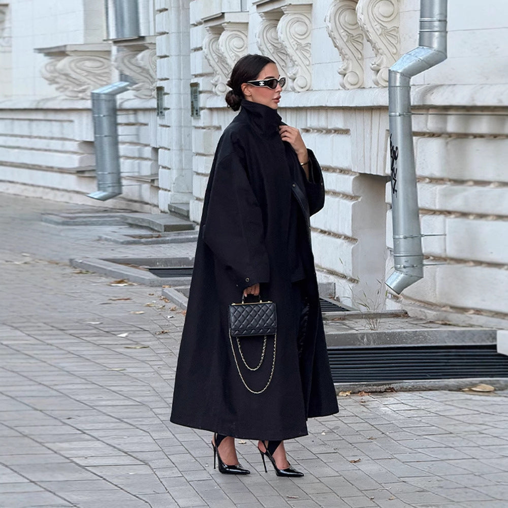 Women's Temperamental Solid Color Stand Collar Long Coats