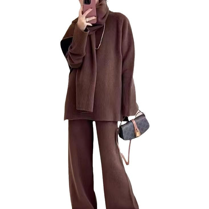 Loose Slimming Style Wide Leg Scarf Suits