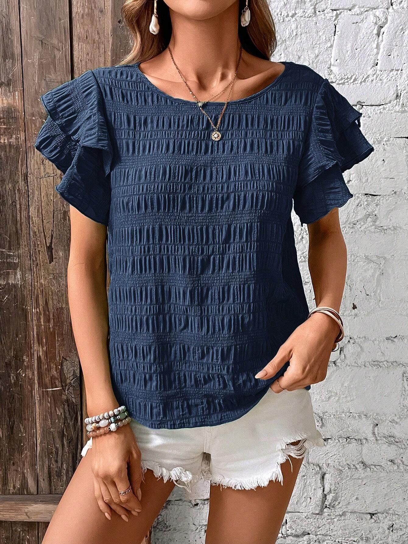 Women's Summer Ruffle Sleeve Round Neck Temperament Blouses