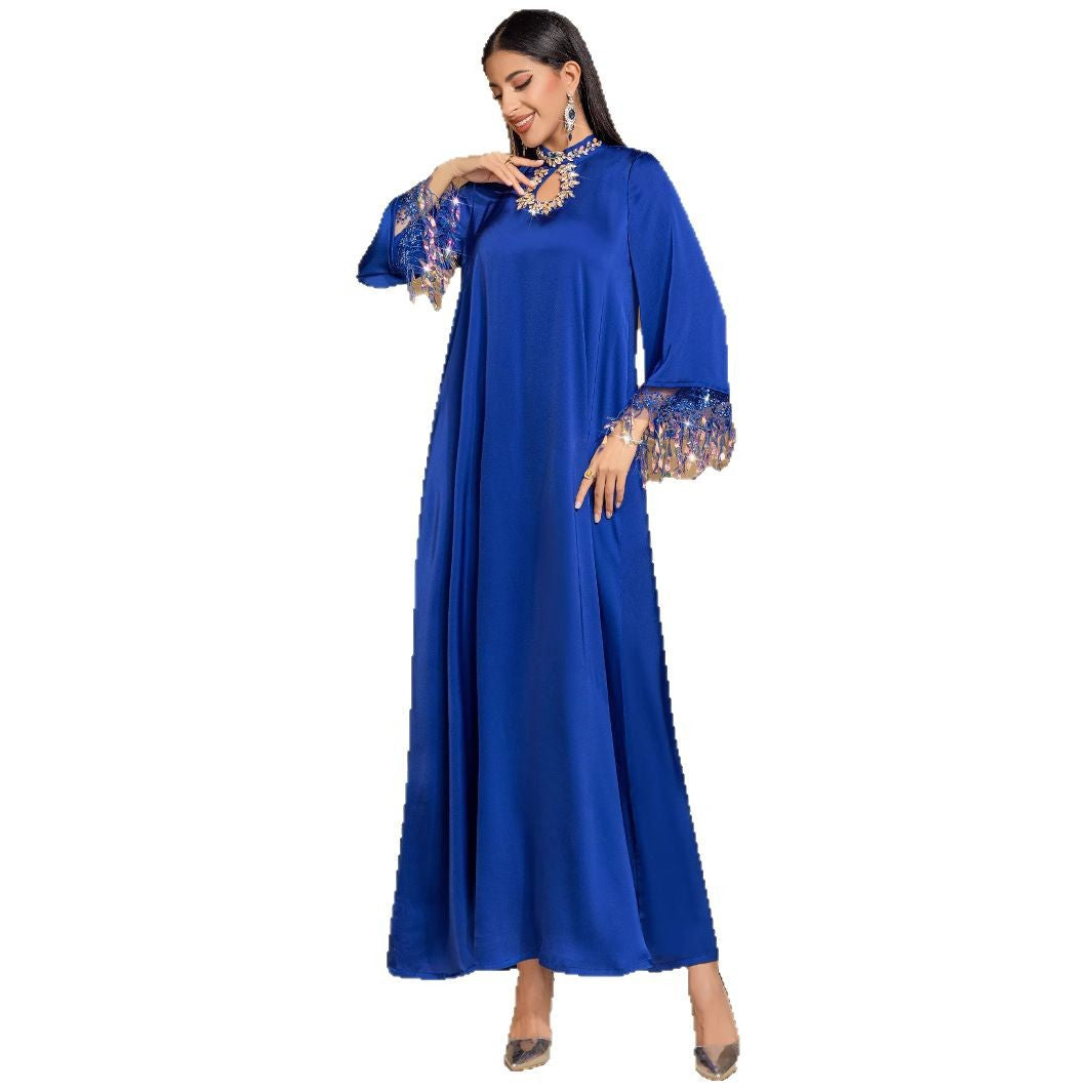 Blue Fantasy Laser Gradient Tassel Long Dresses