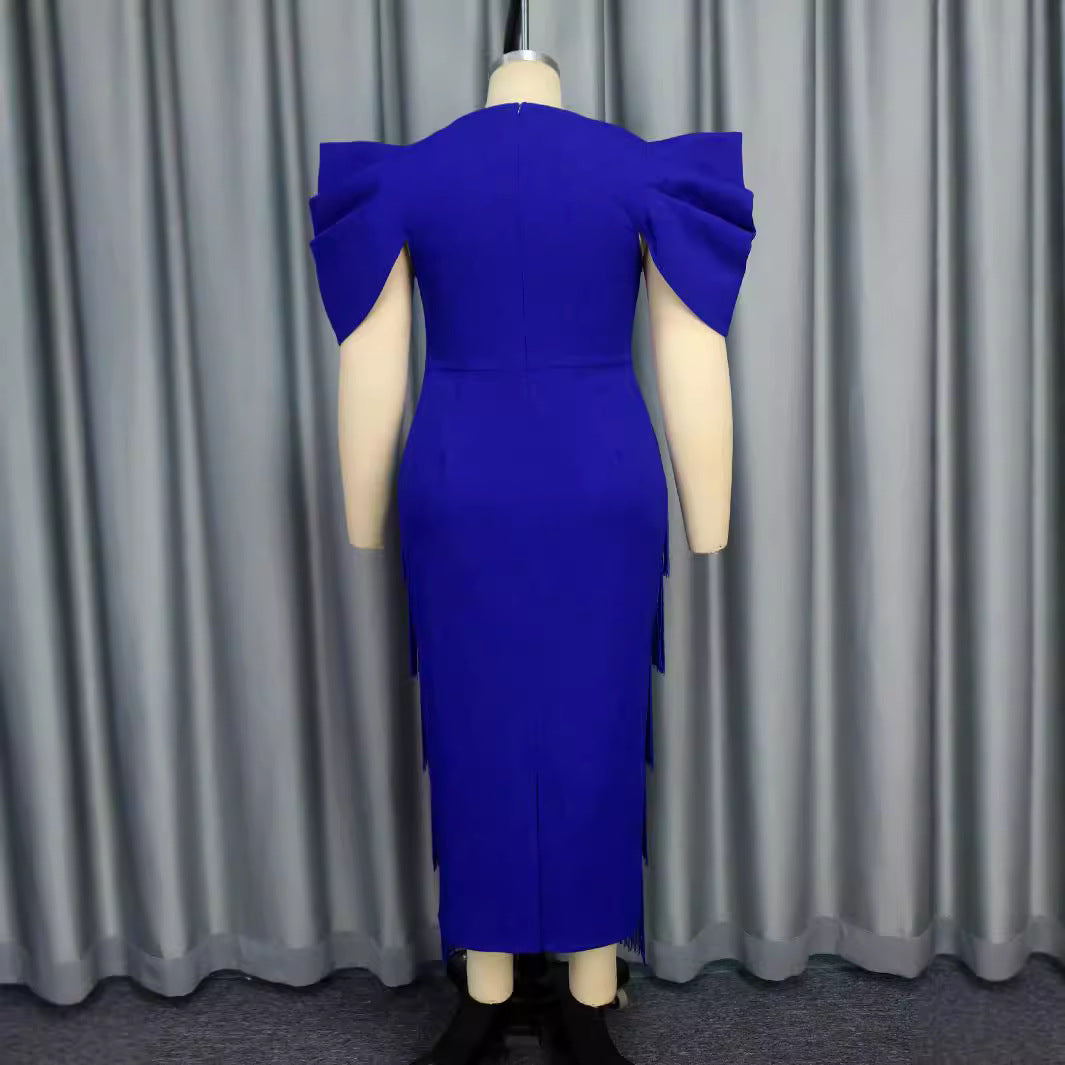 Women's High Waist Tight Tassel Dress Commuter Dresses