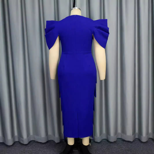 Women's High Waist Tight Tassel Dress Commuter Dresses