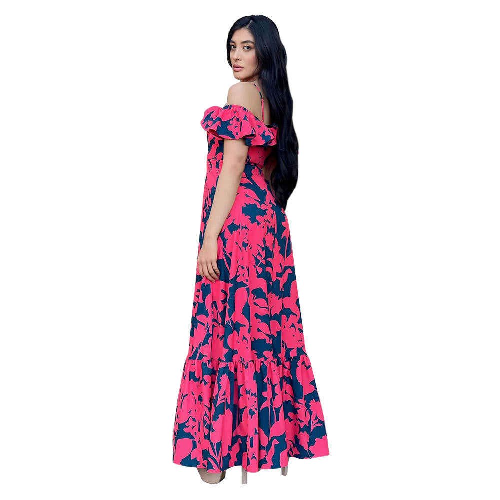 Backless Fashion High Waist Print Long Dresses
