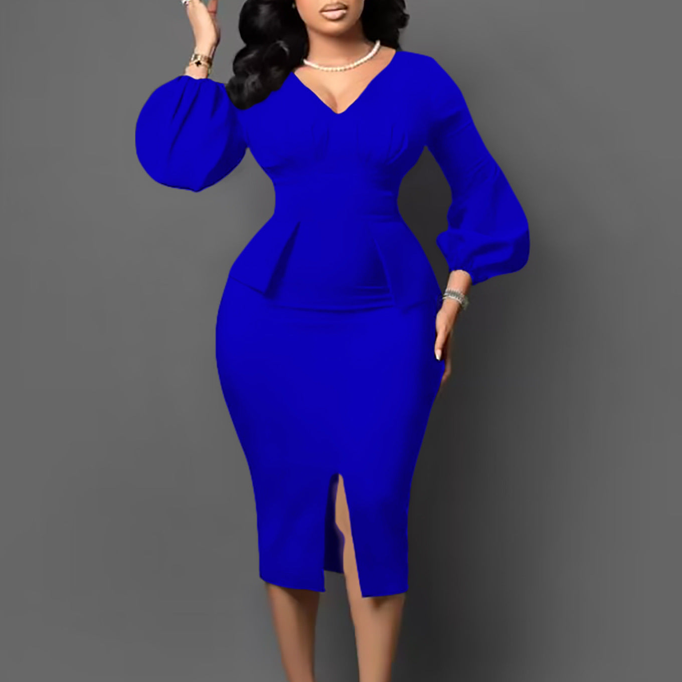 Women's Puff Sleeve Slit Pencil African Dress