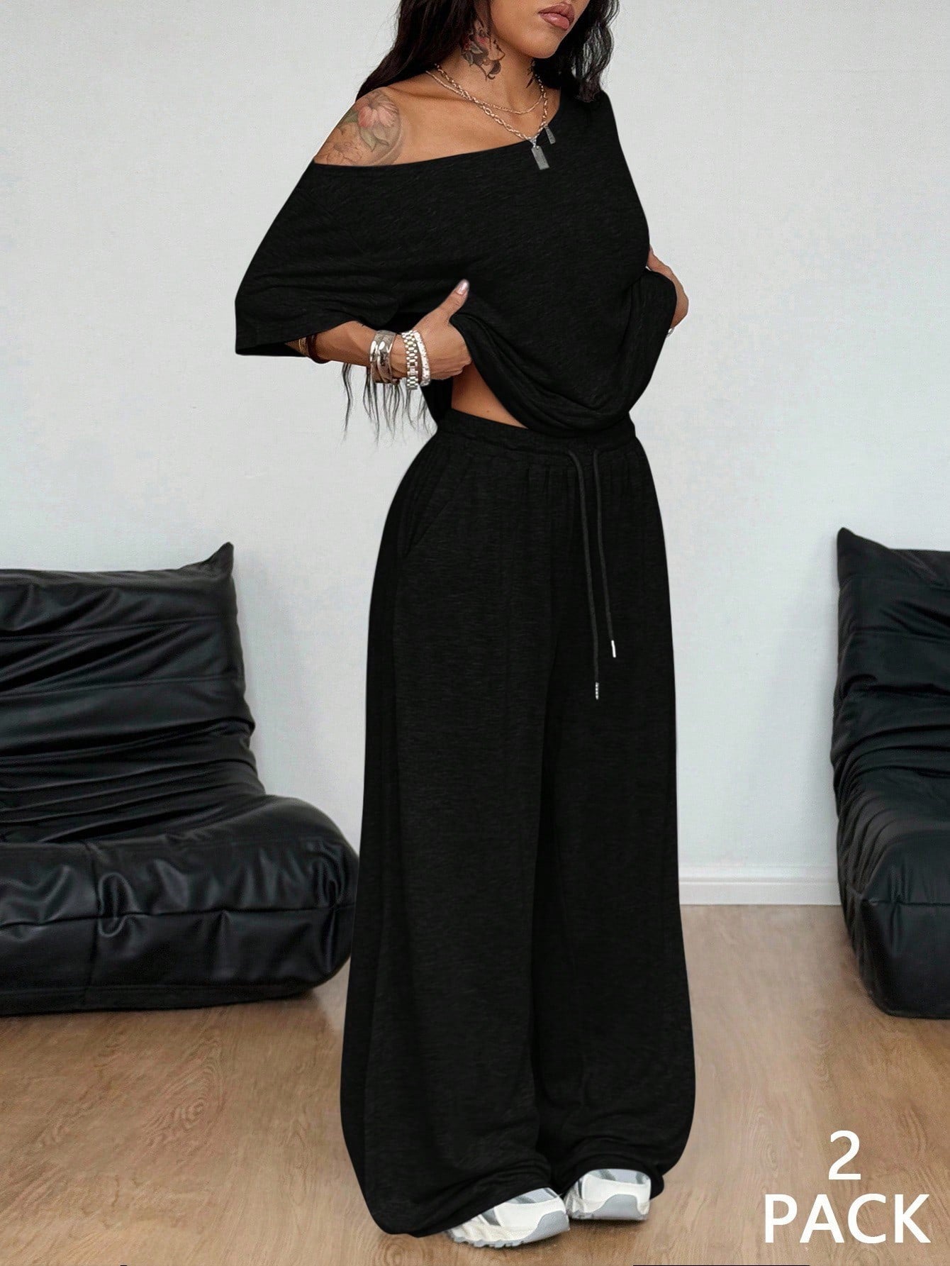 Women's Diagonal Collar Wide Leg Solid Color Fashion Casual Suit