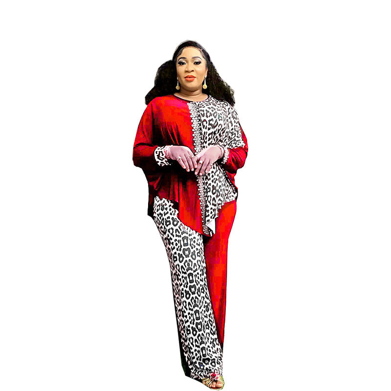 African Loose Batwing Sleeve Leopard Print Suits