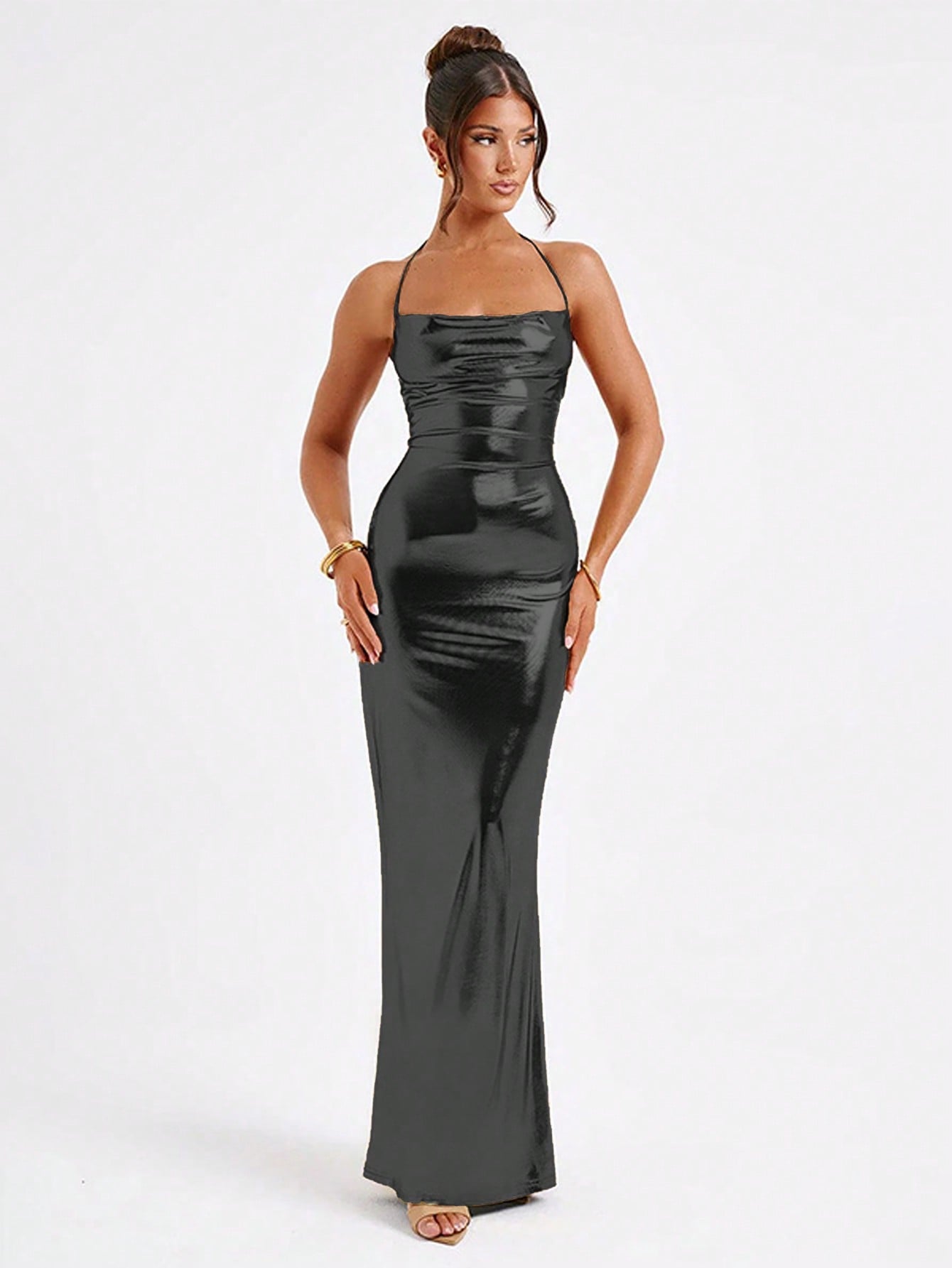 Women's Pure Color Halter Sling Swing Collar Low-cut Dresses