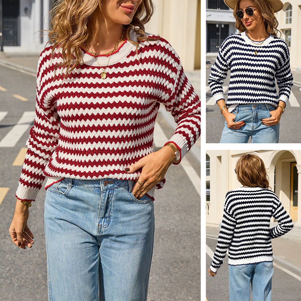Cool Elegant Simple Stripes Long Sleeve Sweater