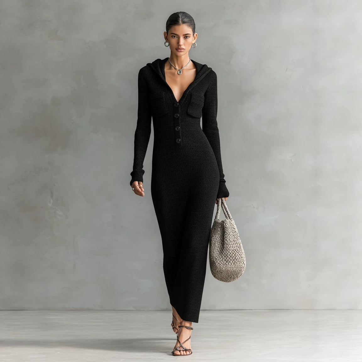 Women's Autumn Slim Fit Slimming Half-open Collar Dress