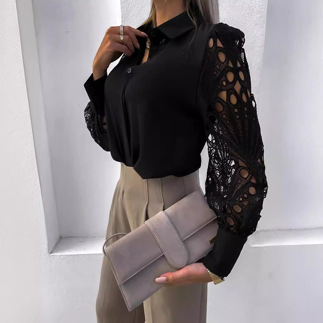 Women's Solid Color Lace Stitching Shirt Blouses