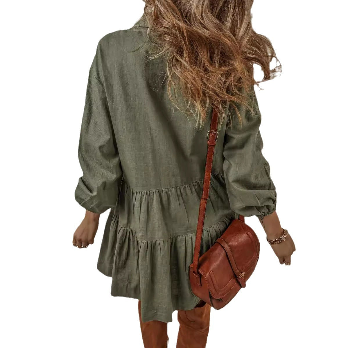 Women's Solid Color Fashion Long-sleeved Stitching Dress