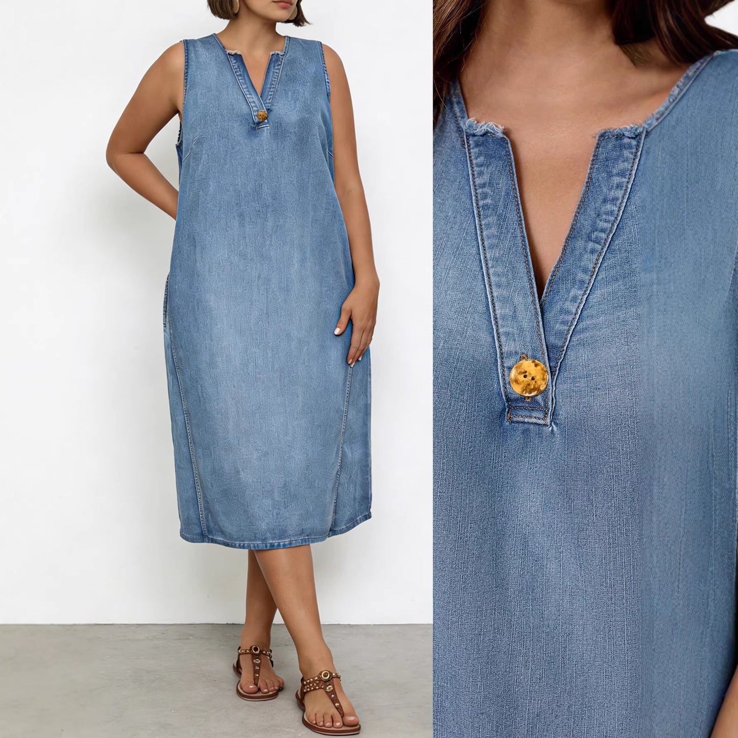 Women's Blue Washed Loose Slim Fit Casual Wild Vests