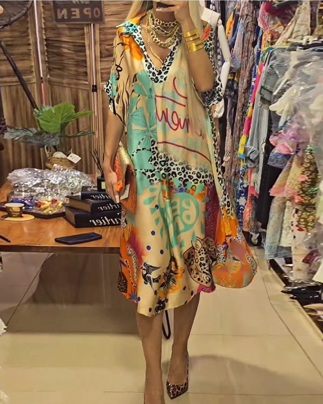 Casual Leopard Print Color Printing Depth Dress
