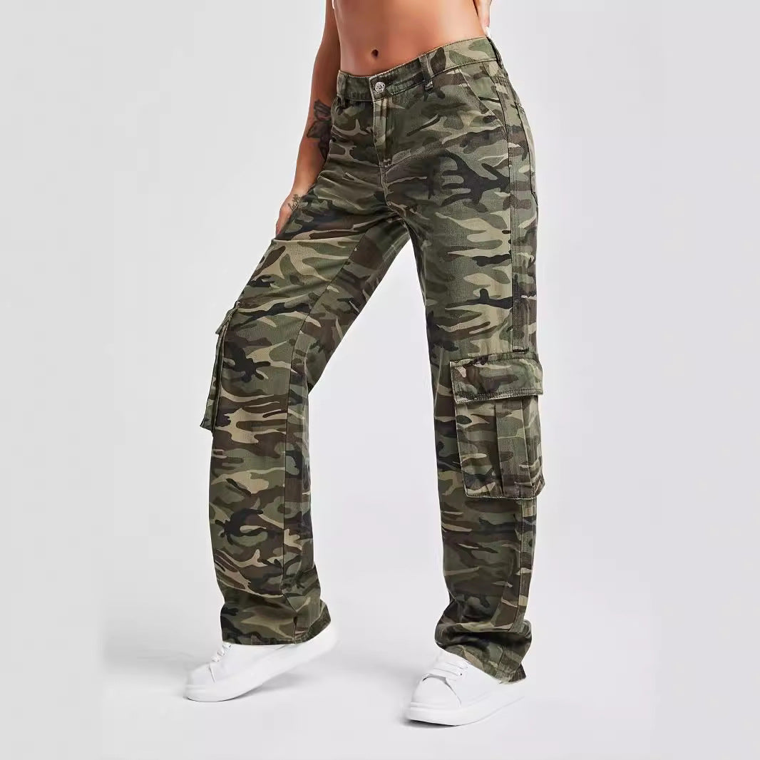 Women's Fashion Camouflage Cargo High Waist Loose Jeans