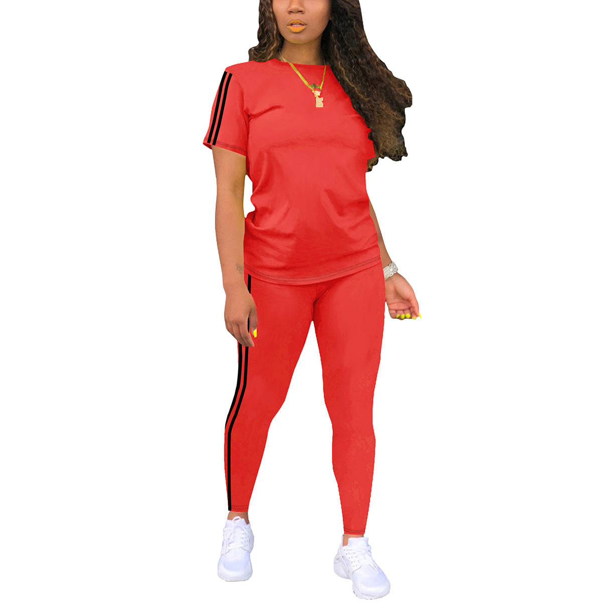 Women's Neck Short-sleeved With Trousers Side Stickers Tops