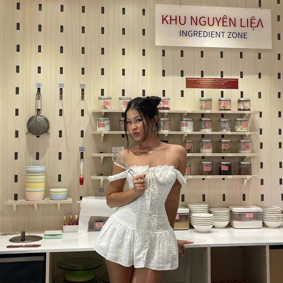 Sweet Style Cotton Embroidery Waist Slimming Dresses