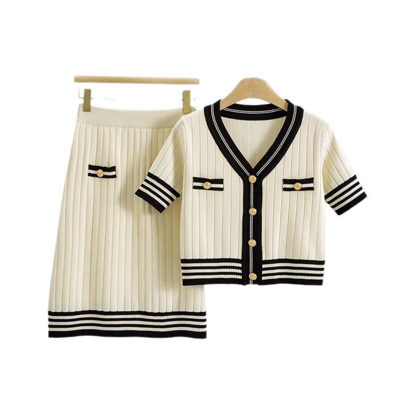 Women's Elegant High-grade Slimming Striped Knitted A- Fashion Casual Suit