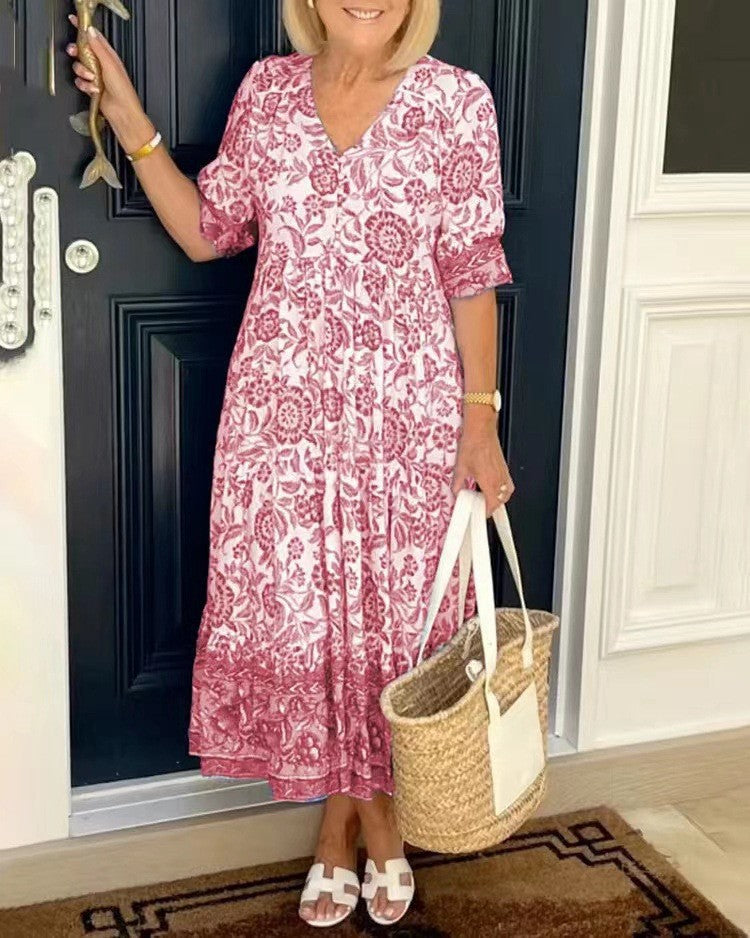 Women's Elegant Long Loose Floral Printed Dress