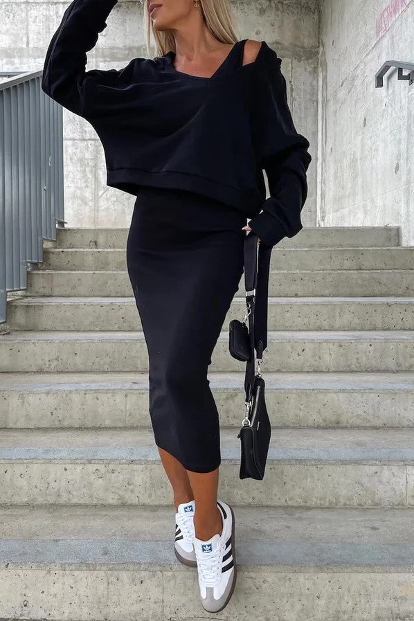 Women's Winter Sleeveless Dress Hooded Hoodie Two-piece Suits