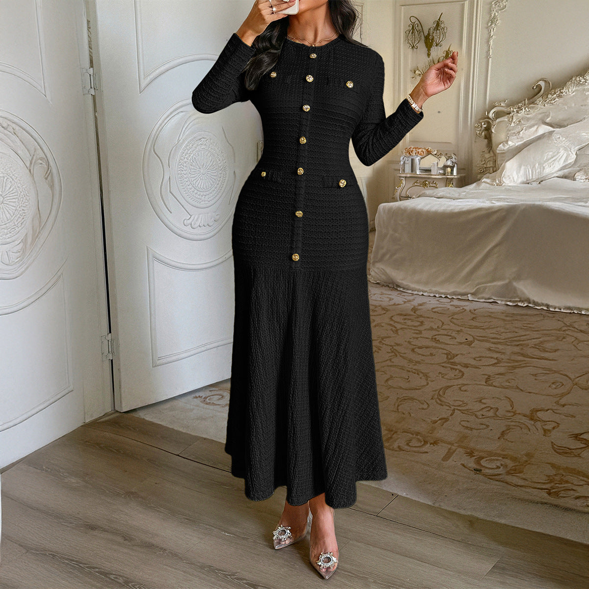 Women's Elegant Style Sleeve Solid Color Maxi Clothing