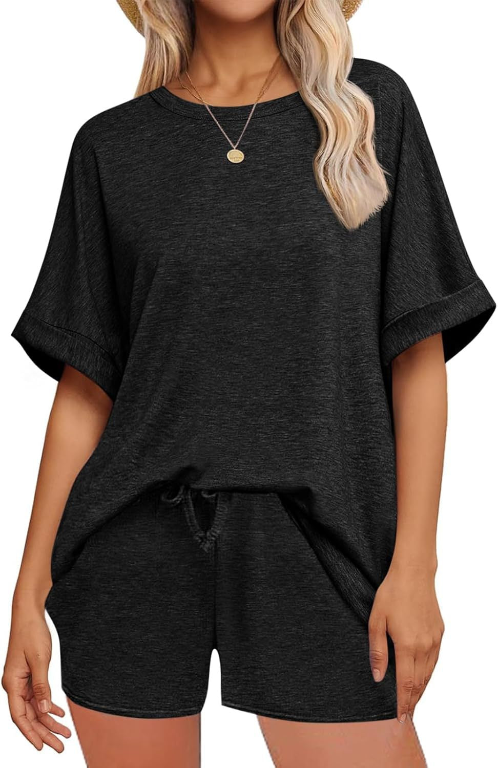 Summer Batwing Sleeve T-shirt Drawstring Sports Shorts