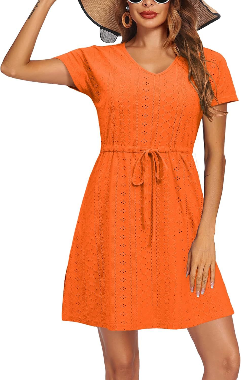 Women's Summer Cinched Short-sleeved Beach Dress Dresses