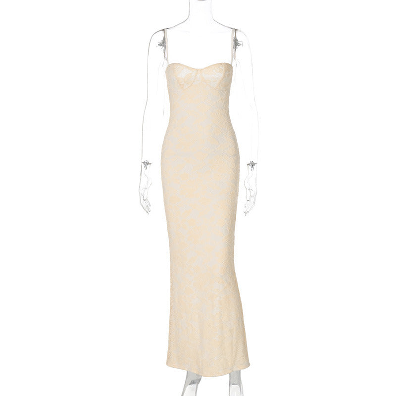 Women's Summer Sexy Lace Stitching Backless Long Dress