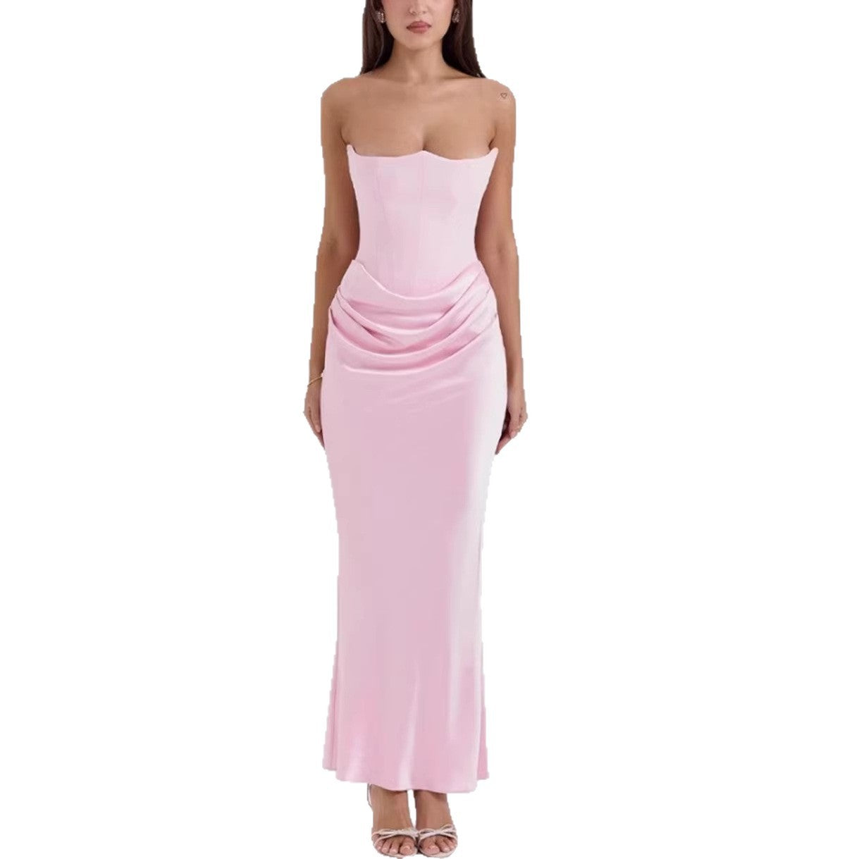 Women's Spring Pure Color Sleeveless Waist Sexy Dress