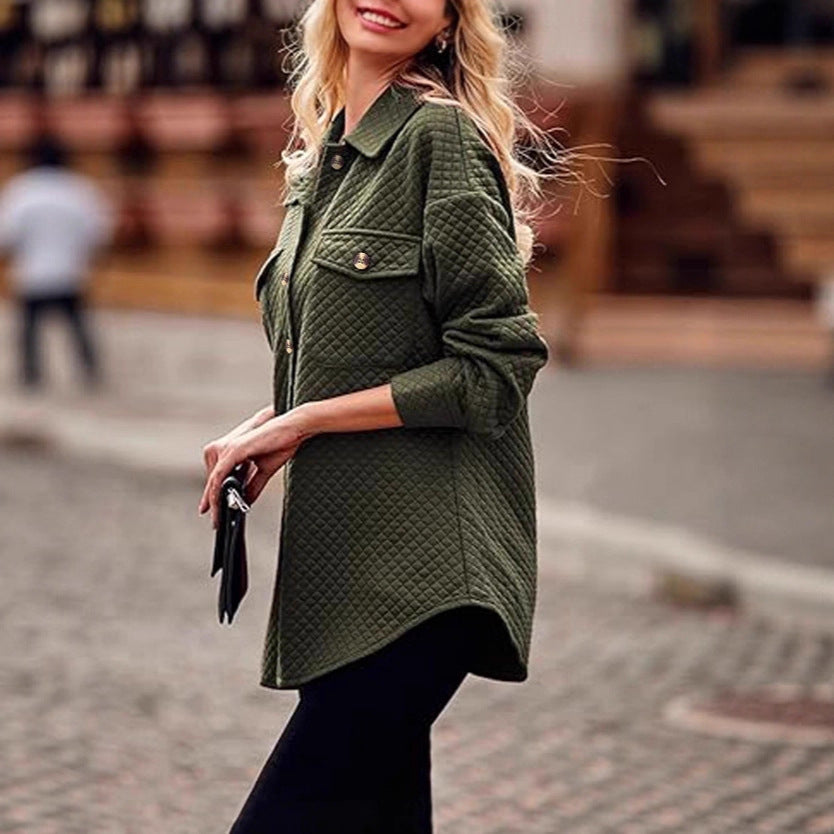 Women's Fashionable Solid Color Diamond Pocket Lightweight Cardigans